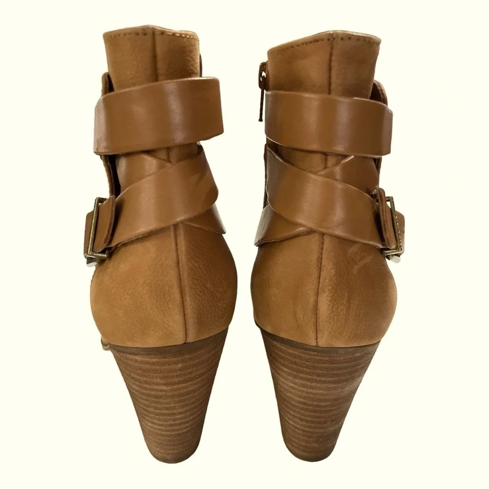 Gianni Bini wedge brown leather strappy wedge boots Size 12M